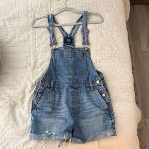 BDG Light Blue Denim Short Overalls